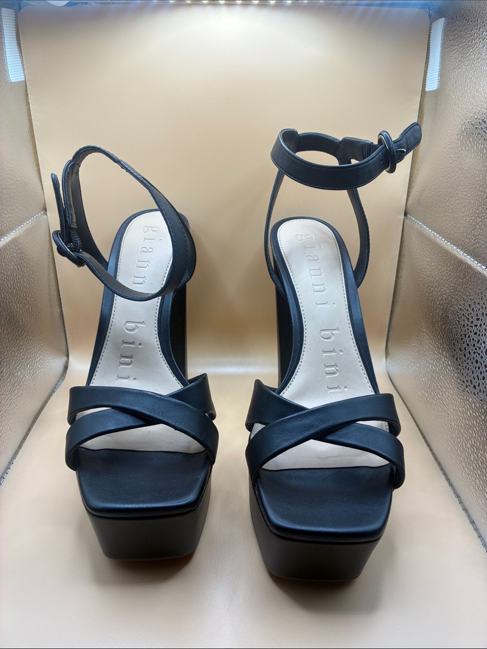 Gianni Bini Black Platform Block Heel Ankle Strap Sandals Women’s Size 9